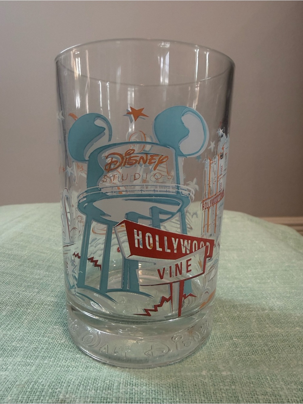 Disney Clear Glass Tumbler with Blue & Red Hollywood Vine Graphics
